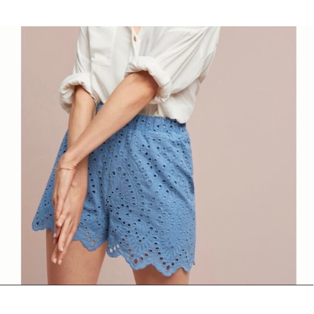 Anthropologie Ella Moss Blue Eyelet Scalloped Hem Shorts Medium